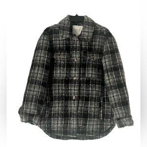 NWOT American Eagle Oversized Brushed Sherpa Plaid Jacket Gray & Black Size S
